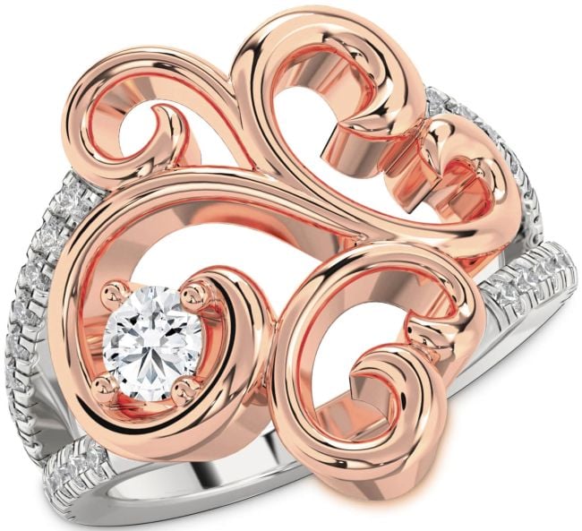 Diamond Silver & 10K Rose Gold Round Promise Ring