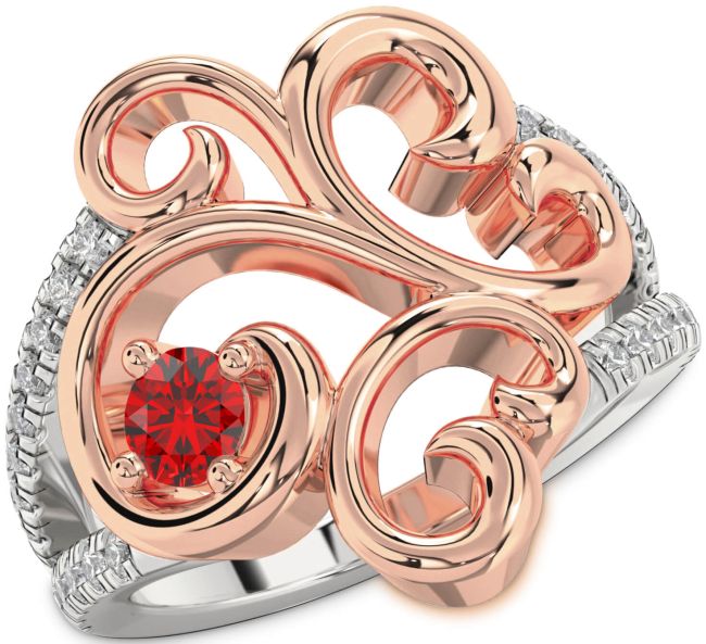 Diamond Ruby Rose Gold Silver Round Promise Ring