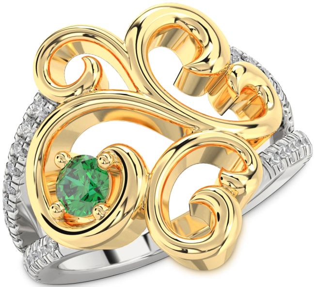 Diamond Emerald Gold Silver Round Promise Ring