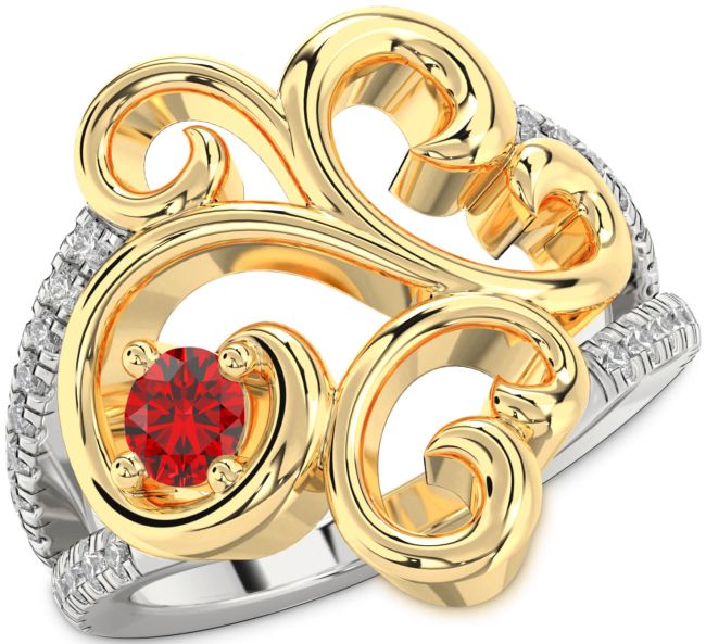 Diamond Ruby Gold Silver Round Promise Ring