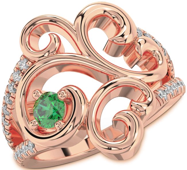 Diamond Emerald Rose Gold Round Promise Ring
