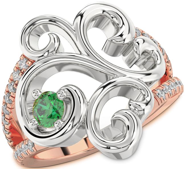 Diamond Emerald Rose Gold Silver Round Promise Ring