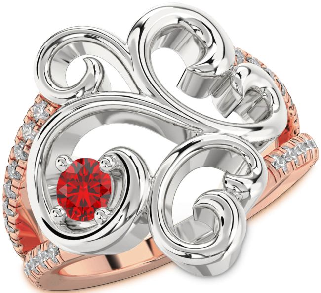 Diamond Ruby Rose Gold Silver Round Promise Ring