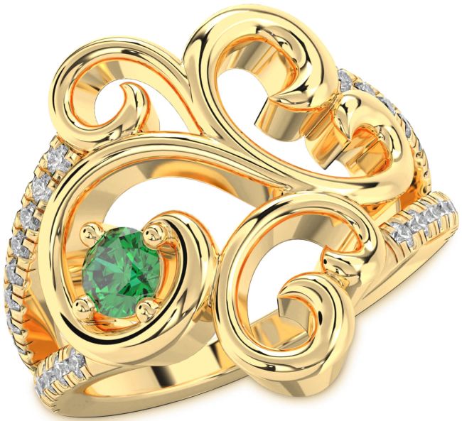 Diamond Emerald Gold Silver Round Promise Ring