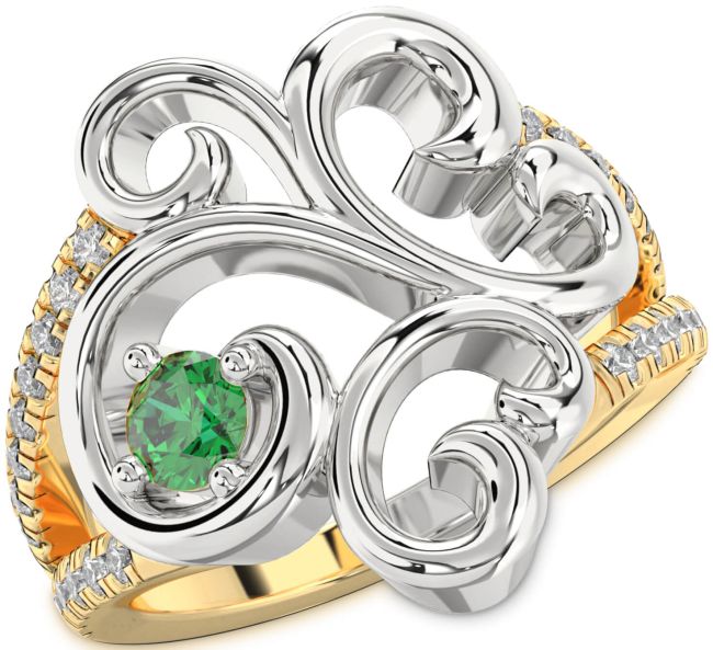Diamond Emerald Gold Silver Round Promise Ring