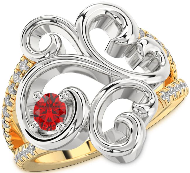 Diamond Ruby Gold Silver Round Promise Ring