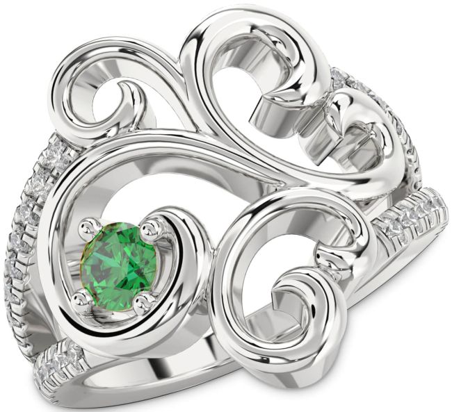 Diamond Emerald Platinum Round Promise Ring