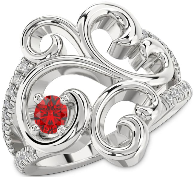 Diamond Ruby Platinum Round Promise Ring