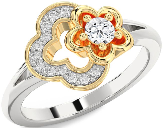 Diamond Gold Silver Flower Round Ring