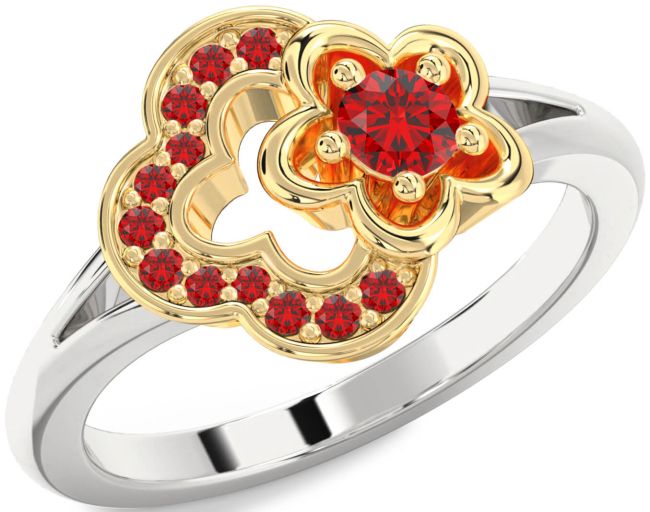 Ruby Platinum & Yellow Gold Flower Round Ring