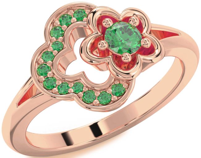 Emerald Rose Gold Flower Round Ring