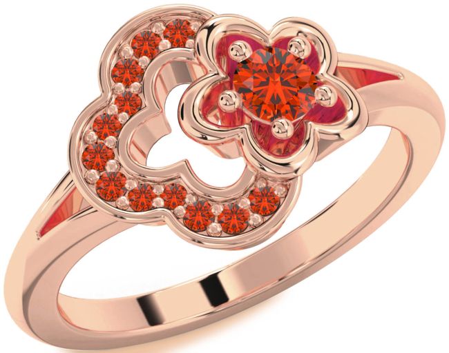Fire Opal Rose Gold Flower Round Ring