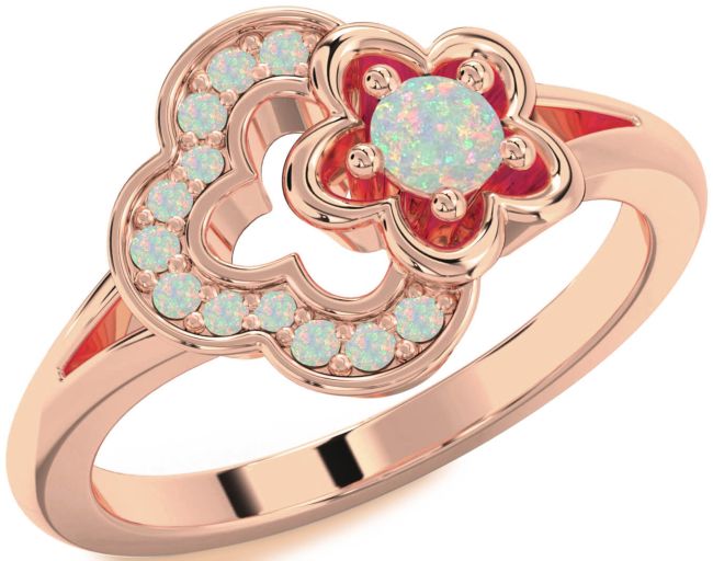 Opal Rose Gold Flower Round Ring