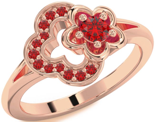 Ruby Rose Gold Flower Round Ring
