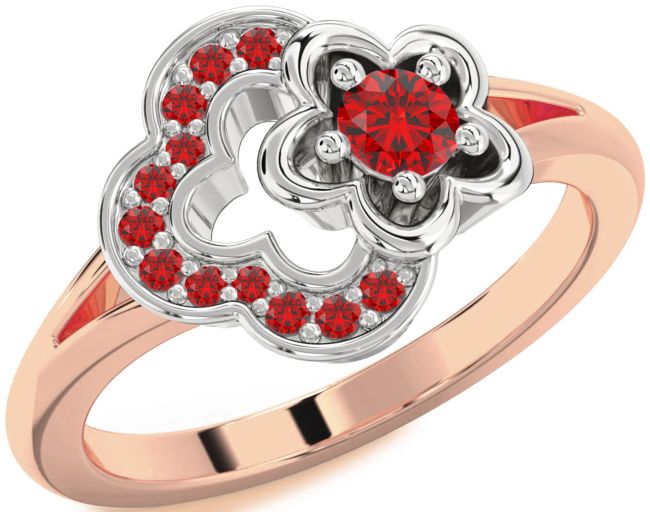 Ruby Rose Gold Silver Flower Round Ring