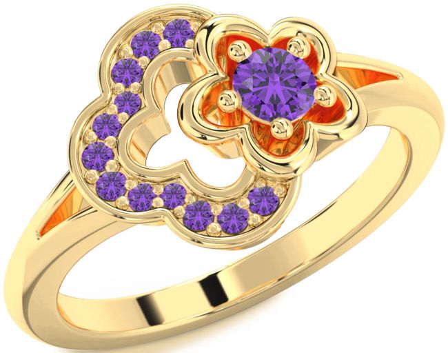 Amethyst Gold Silver Flower Round Ring