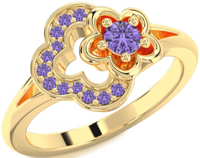 Alexandrite Gold Flower Round Ring