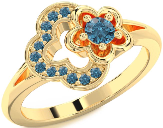 Blue Diamond Gold Silver Flower Round Ring