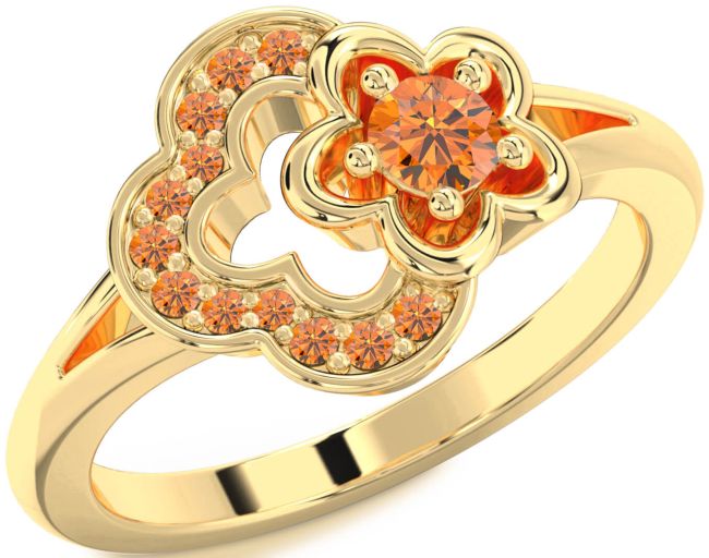 Citrine Gold Flower Round Ring