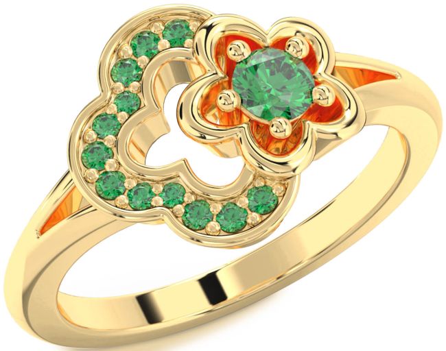Emerald Gold Flower Round Ring