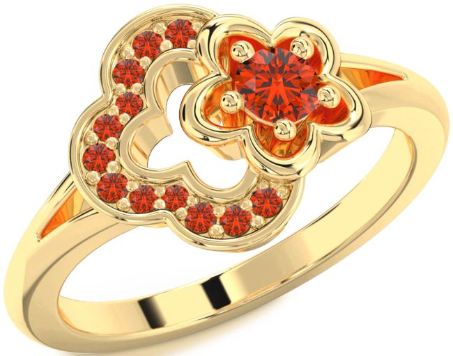 Fire Opal Gold Flower Round Ring
