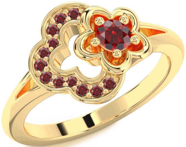 Garnet Gold Flower Round Ring