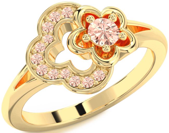 Morganite Gold Silver Flower Round Ring