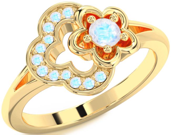 Moonstone Gold Flower Round Ring