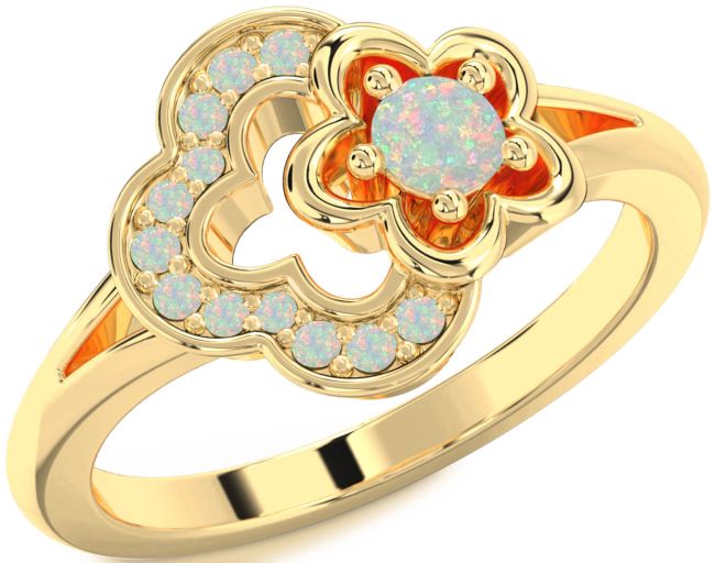 Opal Gold Flower Round Ring