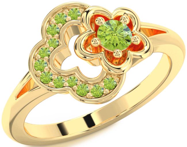 Peridot Gold Flower Round Ring