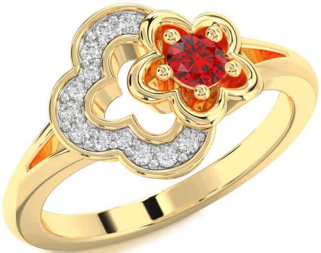 Diamond & Ruby Gold Flower Round Promise Ring