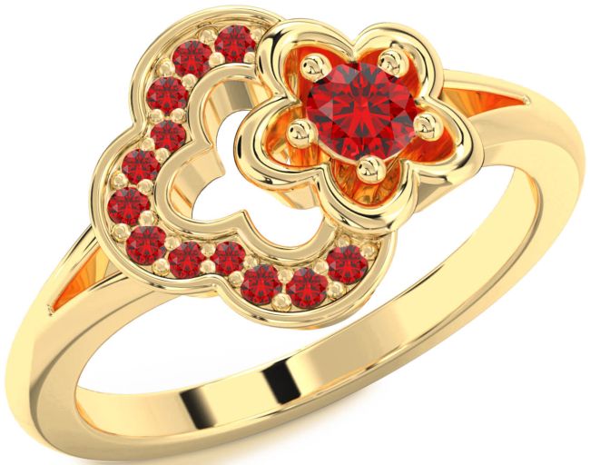 Ruby Gold Flower Round Ring