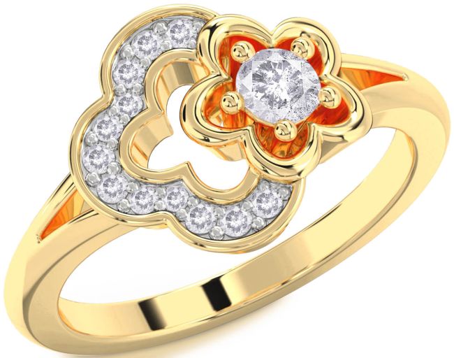 Salt & Pepper Diamond Gold Flower Round Ring