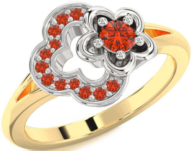 Fire Opal Gold Silver Flower Round Ring