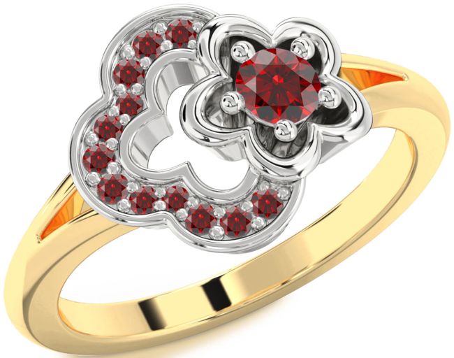 Garnet Gold Silver Flower Round Ring