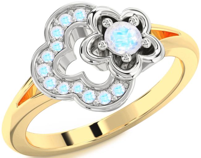 Moonstone Gold Silver Flower Round Ring