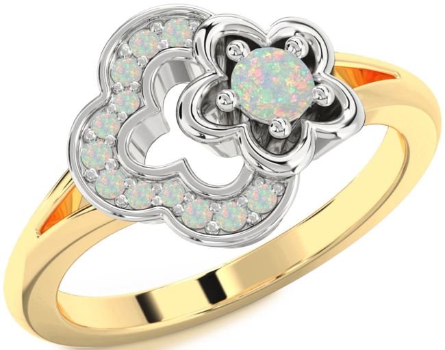 Opal Gold Silver Flower Round Ring