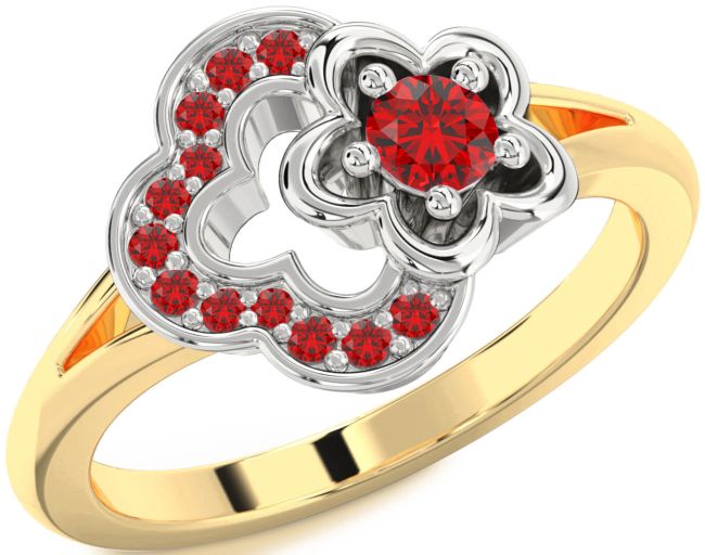 Ruby Gold Silver Flower Round Ring