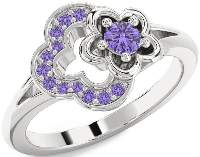 Alexandrite Silver Flower Round Ring