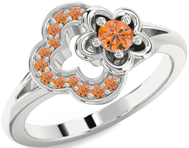 Citrine Silver Flower Round Ring