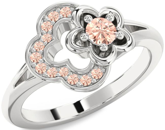 Morganite Silver Flower Round Ring