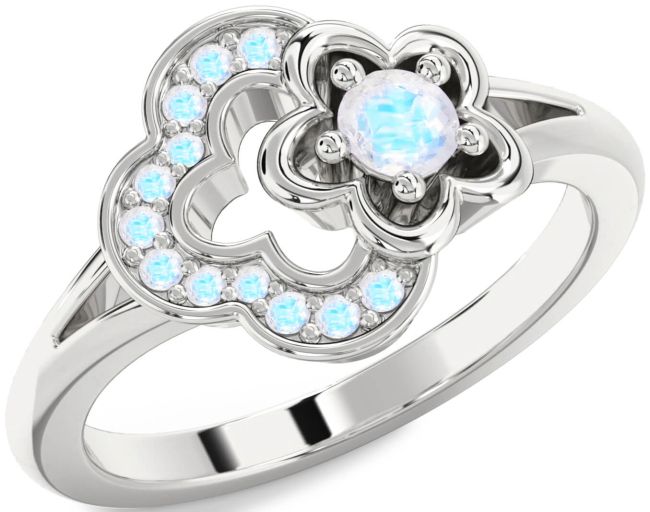 Moonstone Silver Flower Round Ring