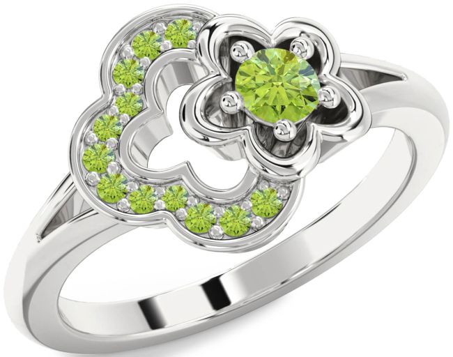 Peridot Platinum Flower Round Ring