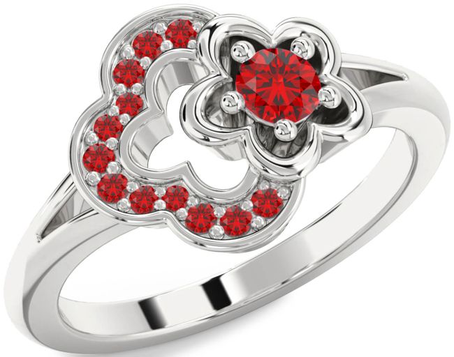 Ruby Silver Flower Round Ring