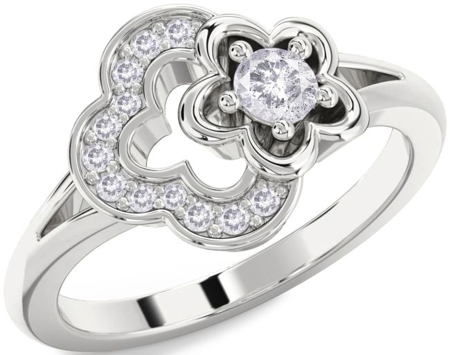 Salt & Pepper Diamond Platinum Flower Round Ring