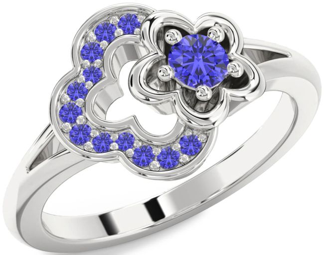 Tanzanite Silver Flower Round Ring