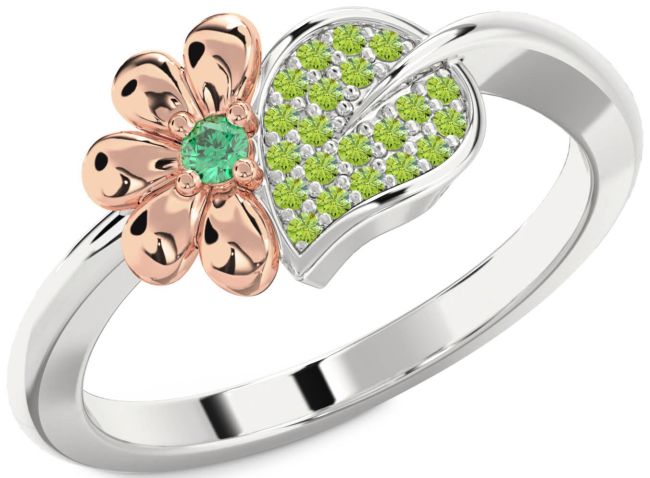 Emerald & Peridot Rose Gold Silver Daisy Ring