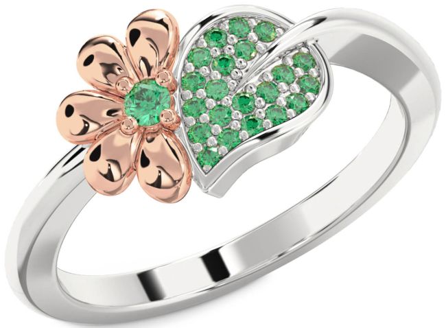 Emerald Rose Gold Silver Daisy Ring