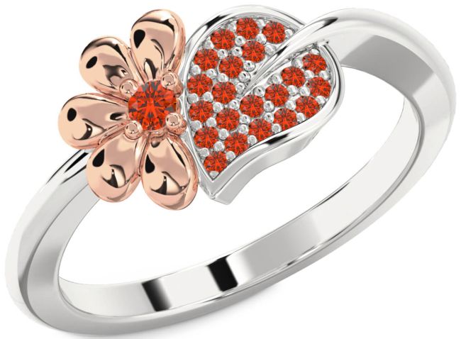 Fire Opal Rose Gold Silver Daisy Ring