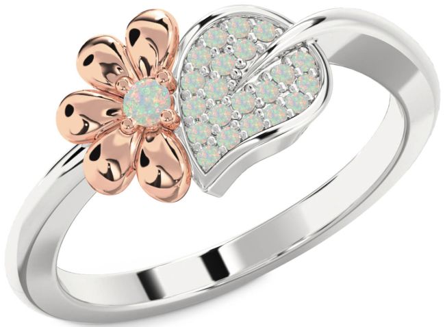 Opal Rose Gold Silver Daisy Ring